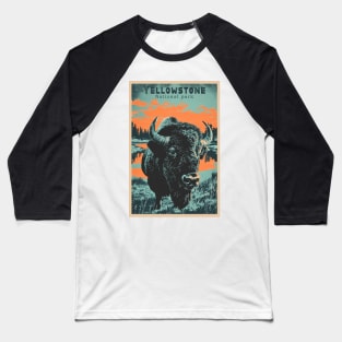 Yellowstone National Park Buffalo Vintage Travel Poster Baseball T-Shirt